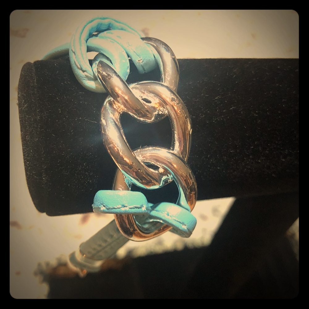 Leather and stainless steel multi color bracelet